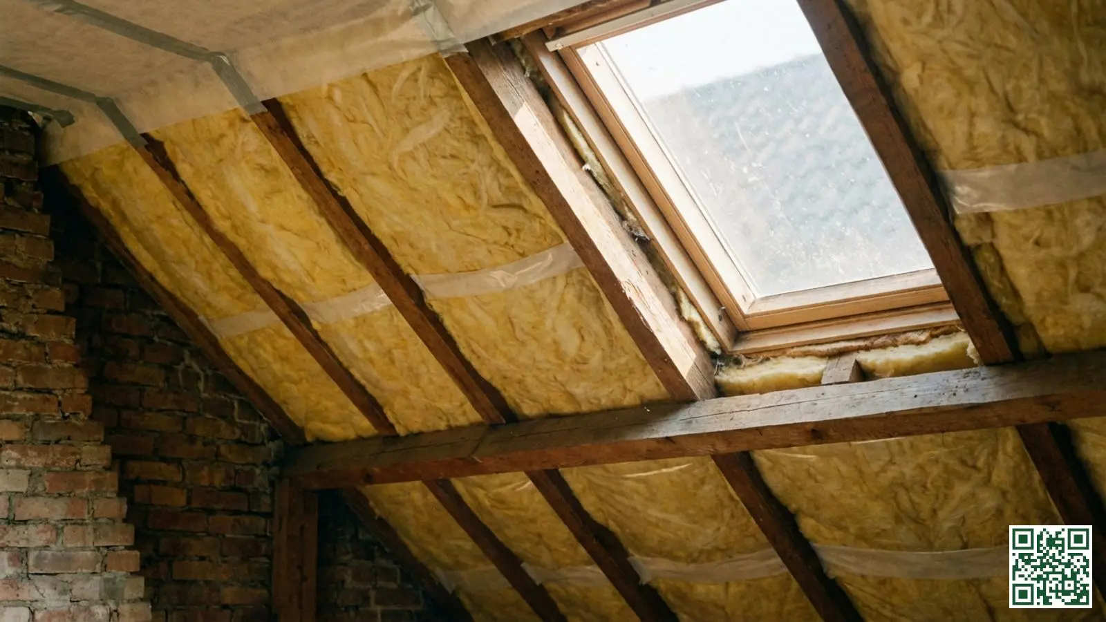 Minerale wol dakisolatie in uitstekende staat tussen houten dakbalken op een Nederlandse zolder