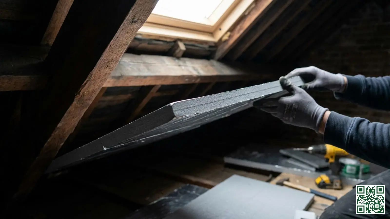 Installatie van dunne premium isolatieplaten tegen de dakconstructie in een Nederlandse zolderruimte