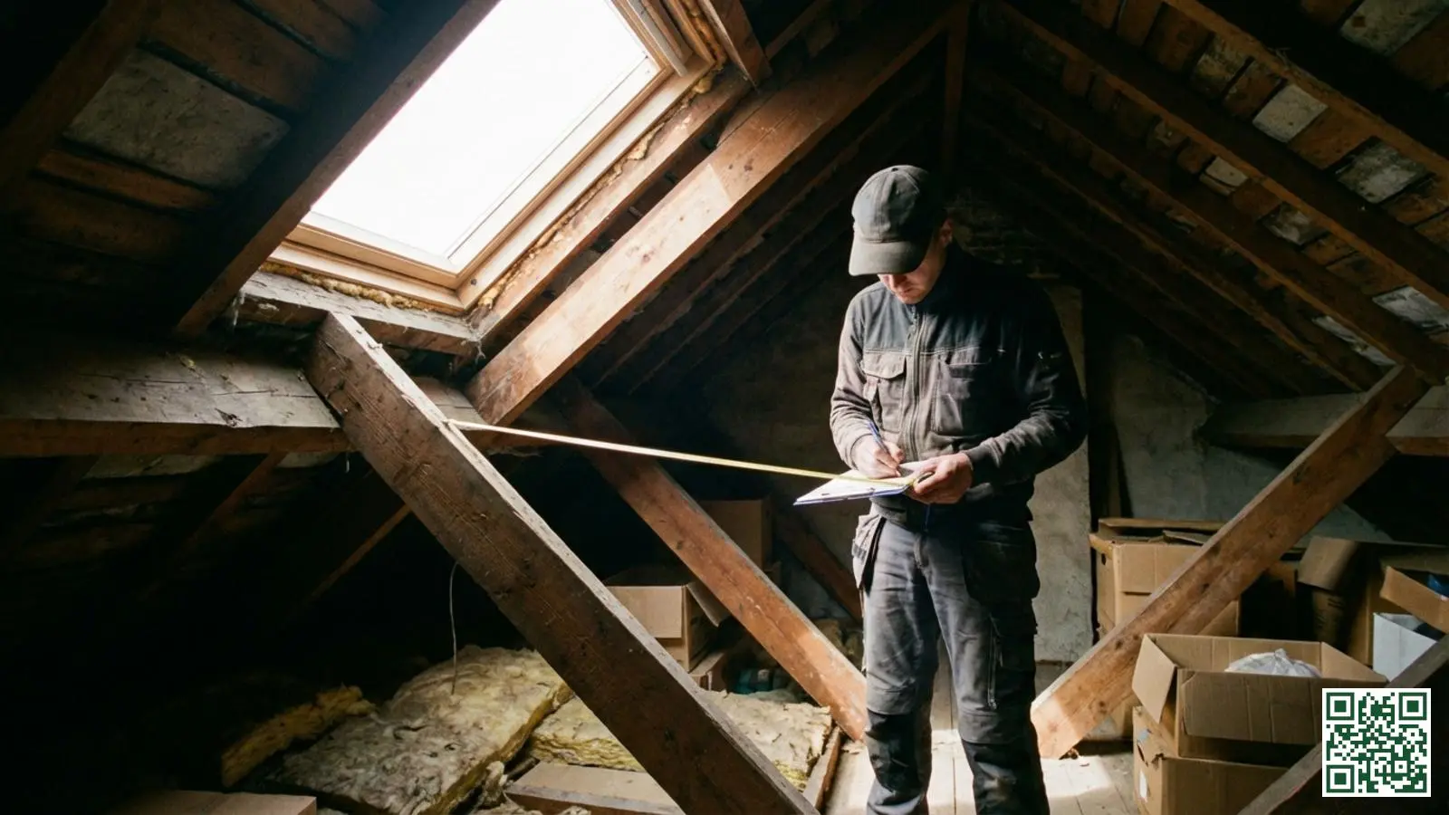 Persoon meet de zolderruimte op met meetlint als voorbereiding op dakisolatie offerte
