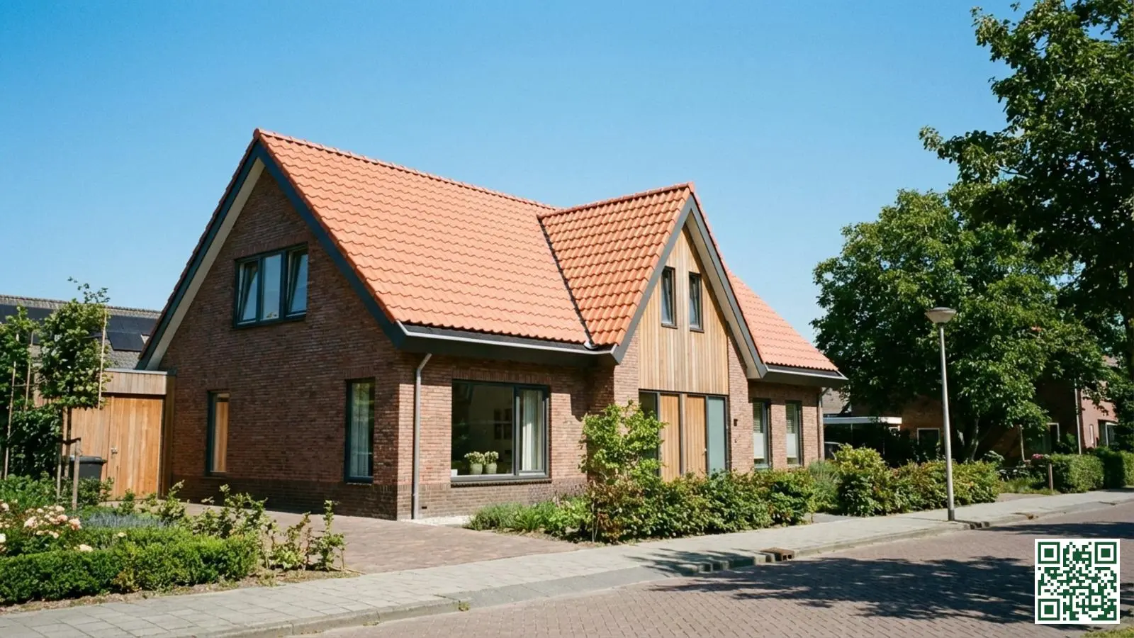 Afgewerkt hellend dak met nieuwe dakpannen na sarking isolatie van een Nederlandse woning