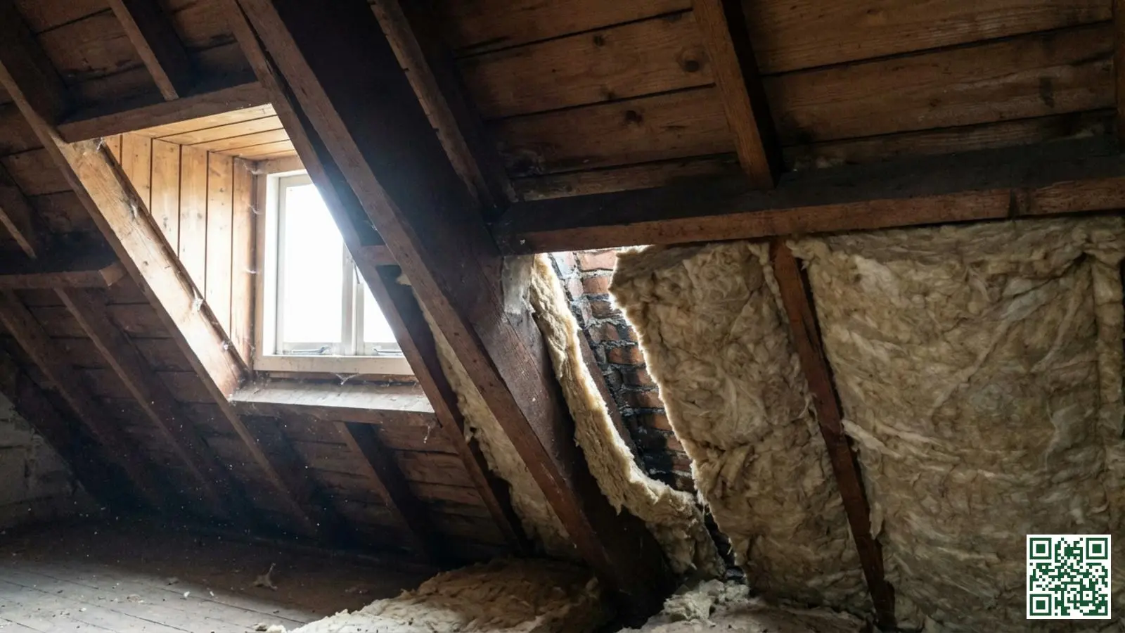 Zichtbare kier in dakisolatie bij aansluiting met dakbalk waardoor een koudebrug ontstaat