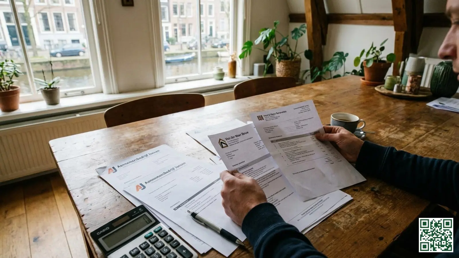 Meerdere dakisolatie offertes naast elkaar op een tafel voor vergelijking door huiseigenaar