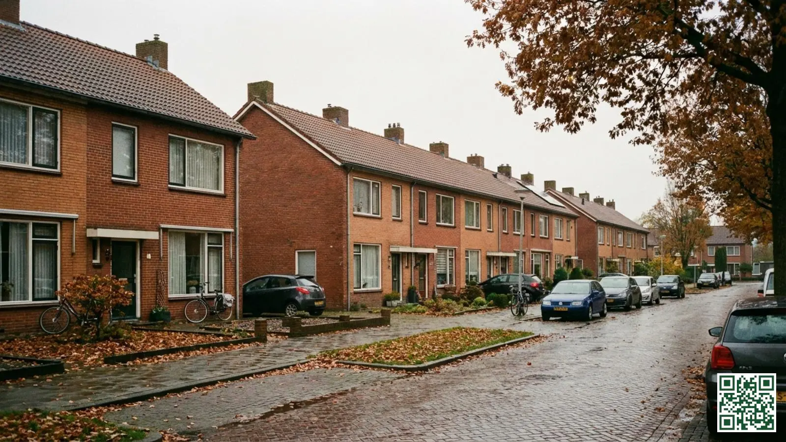 Typische Brabantse rijtjeshuizen uit de jaren zestig en zeventig met kenmerkende schuine pannendaken