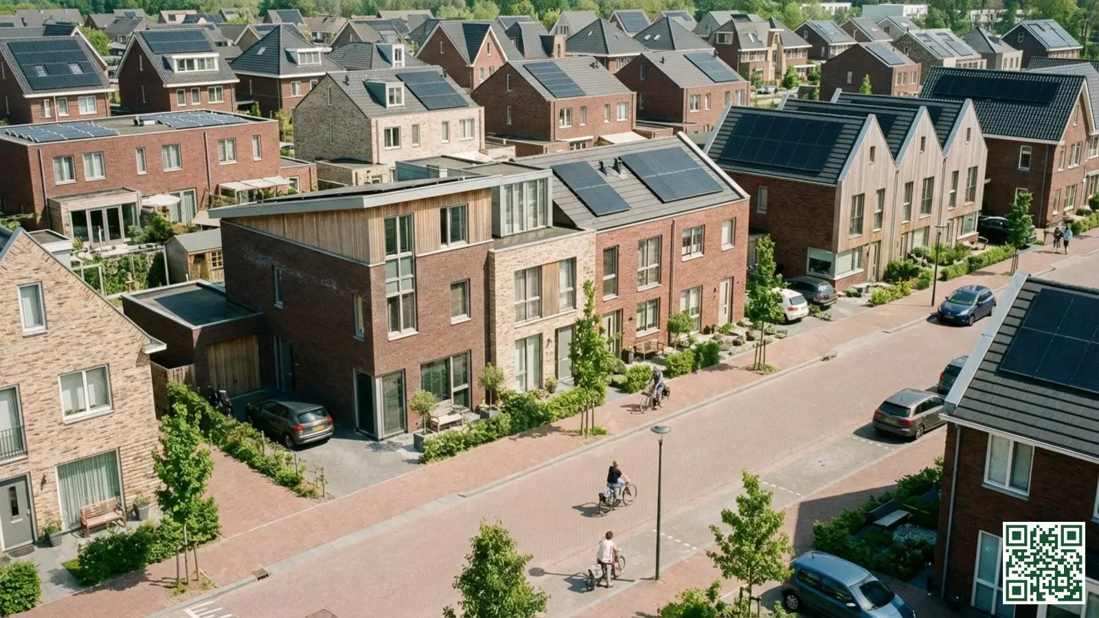 Moderne nieuwbouwwijk in Noord-Brabant met hedendaagse woningen en eigentijdse dakconstructies