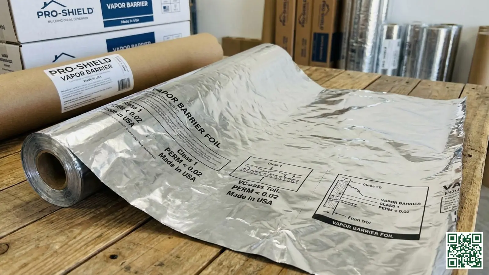 Close-up van dampschermfolie met zichtbare technische specificaties en materiaaltextuur