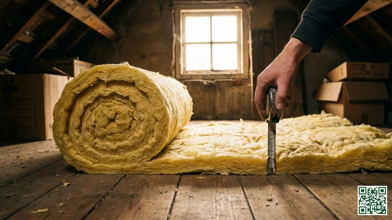 Isolatiemateriaal op zoldervloer met meetlint om de dikte te controleren voor R-waarde berekening