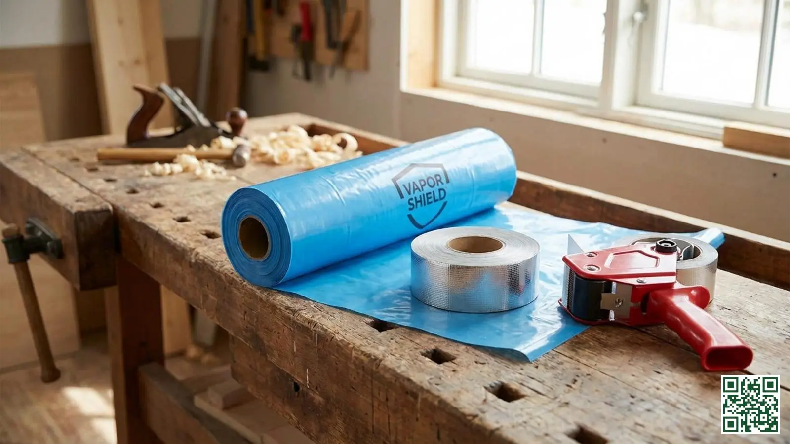 Dampscherm folie en speciale isolatietape voor het afdichten van naden bij dakisolatie werkzaamheden